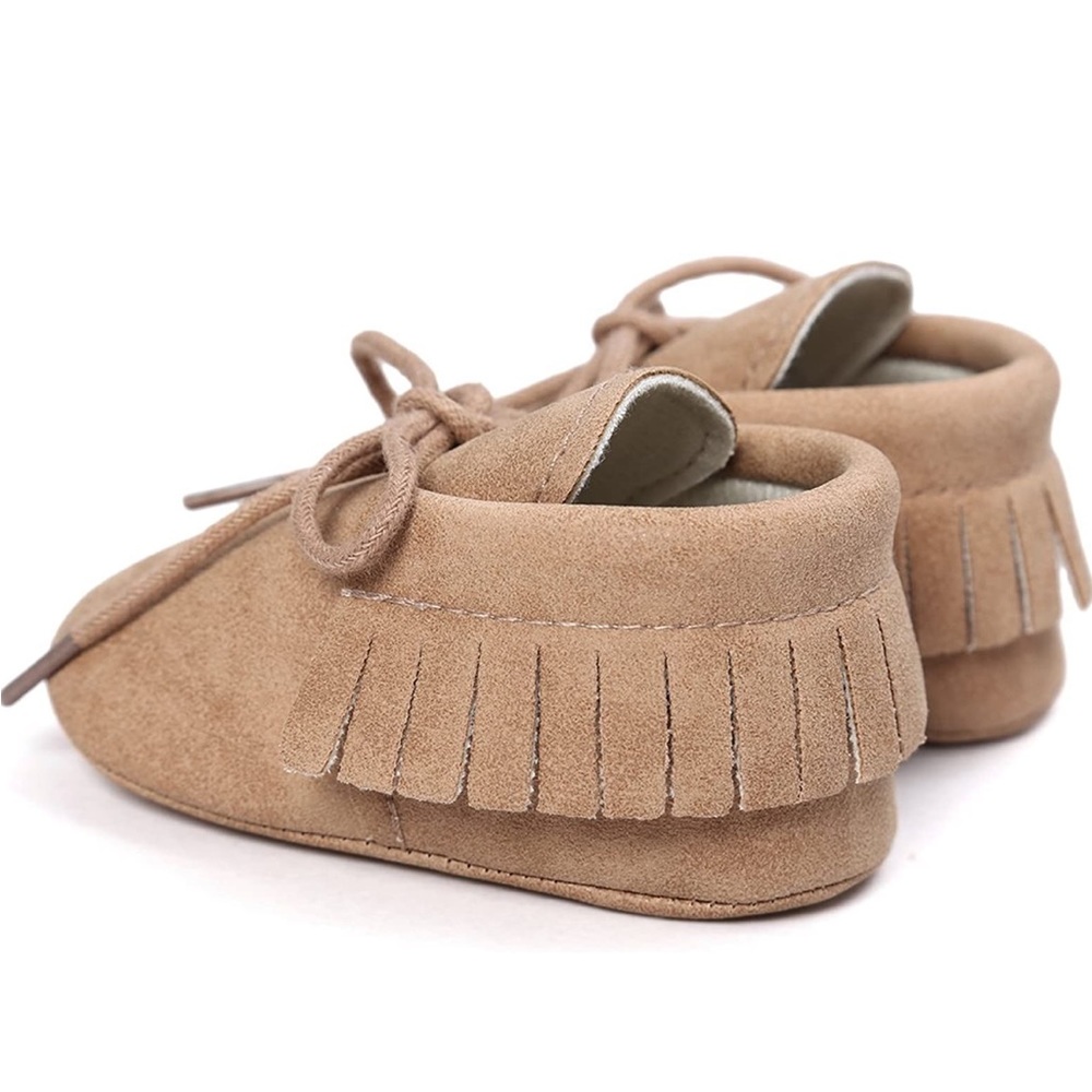 NWOT Baby girls / baby boys unisex tan tassel suede tie moccasins shoes - Picture 4 of 6